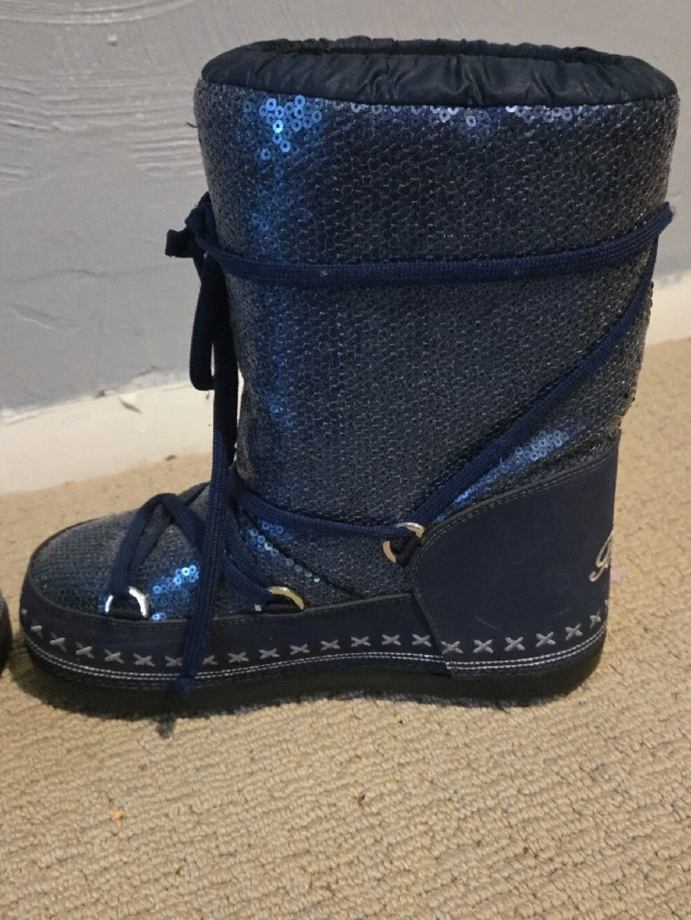 Bogner Navy Sequin Winter Boots with Cream Lining